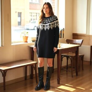 Harper Heritage Black & White Fair Isle Sweater Dress – Size M